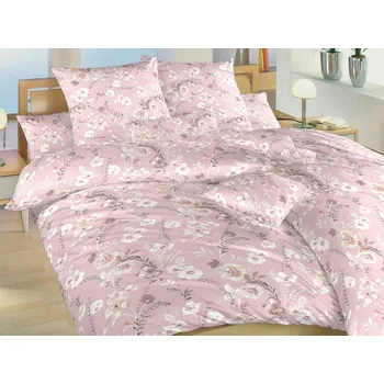 Povlečení Krepové povlečení prodloužené KOMFORT Kvítí na pudrovém 70x90, 140x220