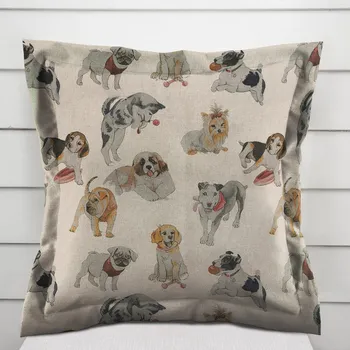 Povlak na polštářek Dekorační povlak na polštář s lemem PML-096 Štěňata na hnědobéžovém 50 x 60 cm