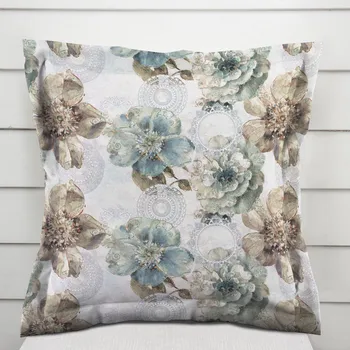 Povlak na dekorativní polštářek Dekorační povlak na polštář s lemem PML-052 Tyrkysové květy s orientálními kruhy 40 x 60 cm