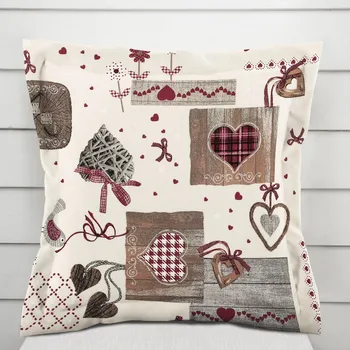 Povlak na polštářek Dekorační povlak na polštář s lemem Porto PRT-015 Vínovo-šedá srdíčka na krémovém 50 x 50 cm