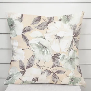 Povlak na polštářek Dekorační povlak na polštář Porto PRT-012 Zeleno-bílé květy na béžovém 50 x 60 cm