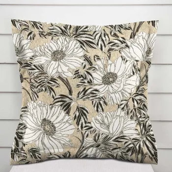 Povlak na dekorativní polštářek Dekorační povlak na polštář s lemem PML-089 Bílé květy na béžovém 40 x 60 cm