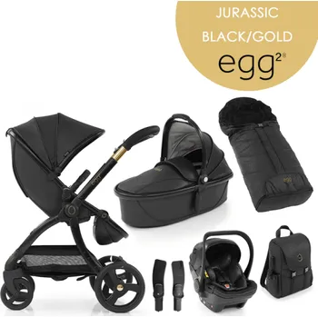 Kočárek Egg 2 SET 6 v 1 JURASSIC BLACK / GOLD - limitovaná edice, kočárek, korba, autosedačka, multiadaptér, batoh, fusak