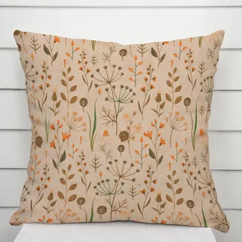 Povlak na polštářek Dekorační povlak na polštář PML-070 Podzimní rostliny na světle hnědém 50 x 60 cm