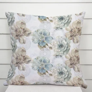 Povlak na dekorativní polštářek Dekorační povlak na polštář PML-052 Tyrkysové květy s orientálními kruhy 50 x 50 cm