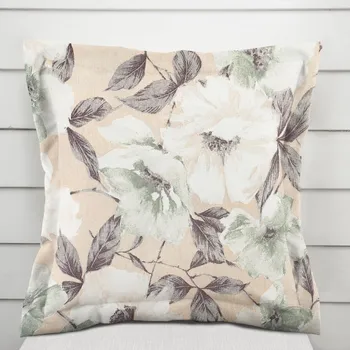 Povlak na dekorativní polštářek Dekorační povlak na polštář s lemem Porto PRT-012 Zeleno-bílé květy na béžovém 35 x 45 cm