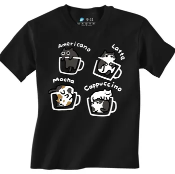 Chlapecké tričko Dětské tričko Kočičí Káva Cat Coffee (Velikost: 7-8, Barva: Černá)