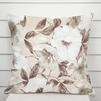 Povlak na polštářek Dekorační povlak na polštář Porto PRT-011 Hnědo-bílé květy na béžovém 50 x 60 cm