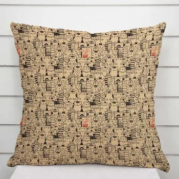 Povlak na dekorativní polštářek Dekorační povlak na polštář PML-093 Pes mezi kočkami na hnědobéžovém 35 x 45 cm