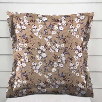 Povlak na polštářek Dekorační povlak na polštář s lemem PML-036 Pnoucí květiny na hnědém 50 x 50 cm