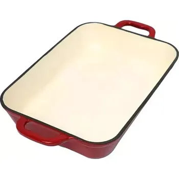 Litinový pekáč smaltovaný červený 33 x 22,5 x 7 cm (červený smaltovaný litinový pekáč 33 x 22,5 x 7 cm, udržuje stabilní teplotu propékání)