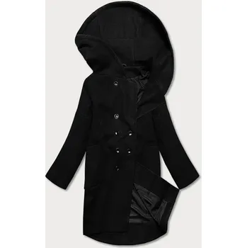 Dámský kabát Černý dámský kabát plus size s kapucí (2728) odstíny černé 48