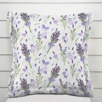 Povlak na dekorativní polštářek Dekorační povlak na polštář s lemem PML-085 Snítky levandulí na bílém 40 x 60 cm