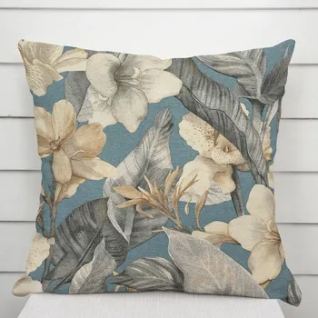 Povlak na polštářek Dekorační povlak na polštář Porto PRT-005 Květy a listy na tmavě modrém 50 x 60 cm