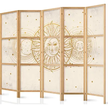 Paraván Japonský paraván - Zlaté slunce a měsíc - umělecká ilustrace v retro stylu Velikost: 225x172 cm