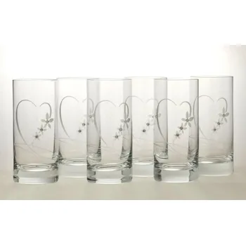Sklenice Bohemia Crystal Sklenice na vodu se srdíčky- 6 ks Swarovski, Preciosa