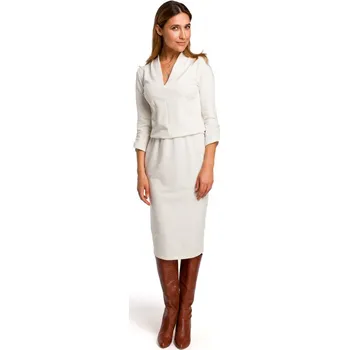 Dámské šaty Pletené šaty s výstřihem do V S194 vanilka - Stylove 44/2XL