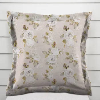 Povlak na dekorativní polštářek Dekorační povlak na polštář s lemem PML-059 Bílé růže s perokresbou na béžovém 40 x 60 cm