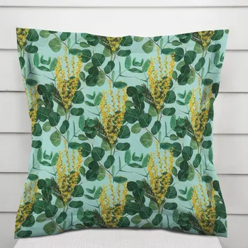 Povlak na polštářek Dekorační povlak na polštář s lemem PML-088 Eukalypty na mátovém 30 x 50 cm