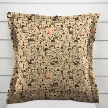 Povlak na dekorativní polštářek Dekorační povlak na polštář s lemem PML-093 Pes mezi kočkami na hnědobéžovém 40 x 40 cm