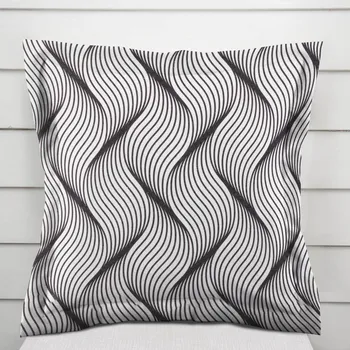 Povlak na dekorativní polštářek Dekorační povlak na polštář s lemem PML-042 Černo-bílé vlnění 50 x 60 cm