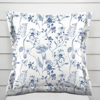 Povlak na polštářek Dekorační povlak na polštář s lemem PML-060 Modré luční kvítí na bílém 50 x 50 cm
