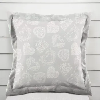 Povlak na polštářek Dekorační povlak na polštář s lemem PML-071 Srdce s ornamenty na šedém 50 x 60 cm