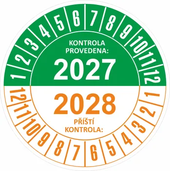 Papír Kontrola provedena/Příští kontrola 2027-2028 samolepící vinylová fólie 25 mm aršík 30 kusů