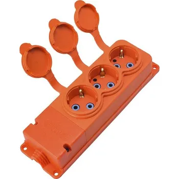 Elektrická zásuvka Trojitá "gumová" oranžová zásuvka s víkem hermetický IP44 250V, 16A, SCHUKO 2P+Z, 3KMP-F-O, Bylion