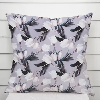 Povlak na dekorativní polštářek Dekorační povlak na polštář PML-034 Bílé tulipány na šedém 40 x 60 cm