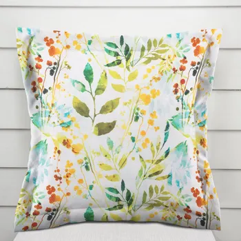 Povlak na polštářek Dekorační povlak na polštář s lemem PML-066 Zelené pnoucí lístky na bílém 50 x 60 cm