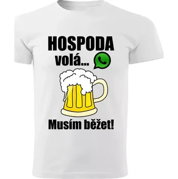 Pánská móda Pánské tričko Hospoda volá musím běžet bílé XL (pánské tričko pivo volá musím běžet)