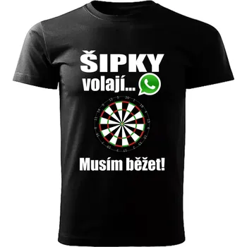 Pánské oblečení Pánské tričko Šipky volají musím běžet černé L (pánské tričko DARTS šipky volají musím běžet)