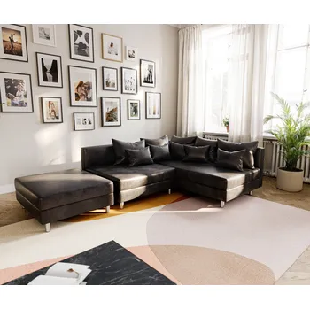 Pohovka DELIFE Rohová pohovka Clovis antracitová antik vzhled modulární taburet otomana pravá