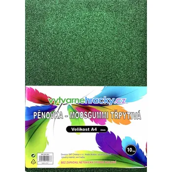 Pěnovka třpytivá A4, tl. ca 2mm - zelená, 10ks