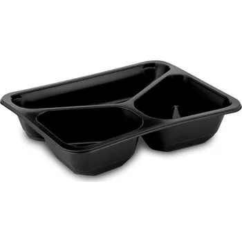 Jednorázové nádobí Menu mísa 3dílná (PP) 227x178x50mm, černá, 1120ml [50 ks]