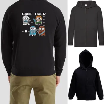 Chlapecká mikina detska-levna-mikina-kapuce-zip-cerna-potisk-pacman Barva: Black -černá, velikost: 164