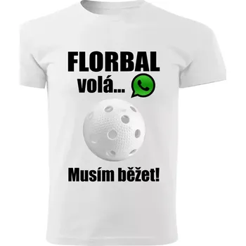 Dětské tričko Florbal volá musím běžet bílé 146 ( dětské tričko florbal volá musím běžet)