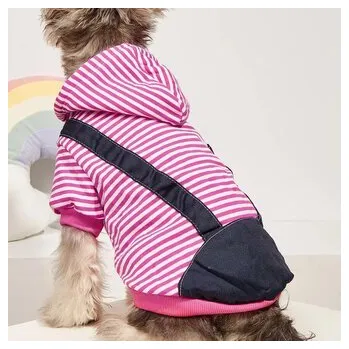 Obleček pro psa Pruhovaná zimní mikina pro psa L Růžová