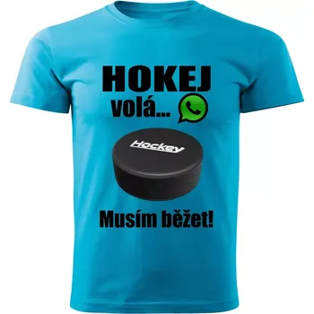 Pánské tričko Pánské tričko Hokej volá musím běžet tyrkysové 4XL (pánské tričko hokej volá musím běžet)