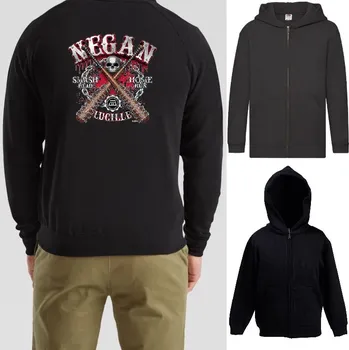 Chlapecká mikina detska-levna-mikina-kapuce-zip-cerna-potisk-negan-walking-dead Barva: Black -černá, velikost: 140