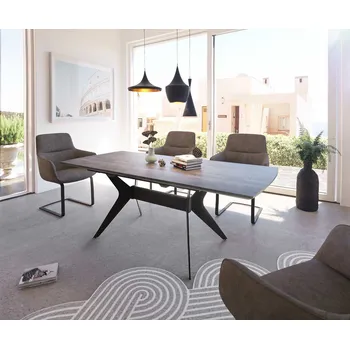 Jídelní stůl DELIFE Jídelní stůl Edona 160/200x90 cm keramický vzhled šedý kov rozkládací