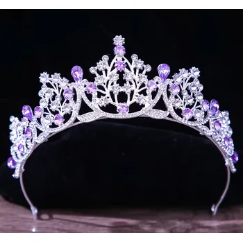 Čelenka B-TOP Postříbřená korunka do vlasů s fialovými krystaly