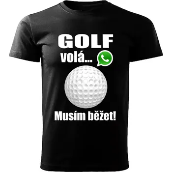 Dětské tričko Golf volá musím běžet černé 134 ( dětské tričko golf volá musím běžet)