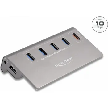 USB hub Delock USB 10 Gbps Hub mit 4 USB Typ-A Ports + 1 Schnellladeport, USB-Hub 64182