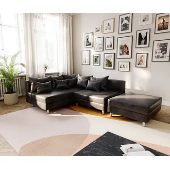 Pohovka DELIFE Rohová pohovka Clovis antracitová antik vzhled taburet lenoška levá modulová pohovka