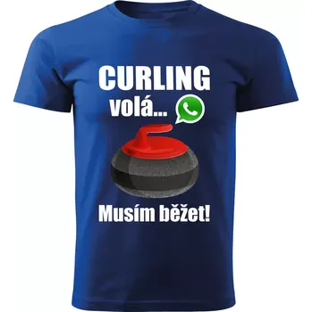 Pánské tričko Pánské tričko Curling volá musím běžet modré 4XL (pánské tričko curling volá musím běžet)