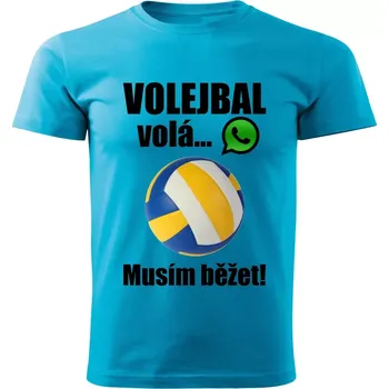 Pánské tričko Pánské tričko Volejbal volá musím běžet tyrkysové XL (pánské tričko volejbal volá musím běžet)