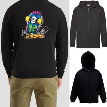 Chlapecká mikina detska-levna-mikina-kapuce-zip-cerna-potisk-r.i.p.-skate Barva: Black -černá, velikost: 128