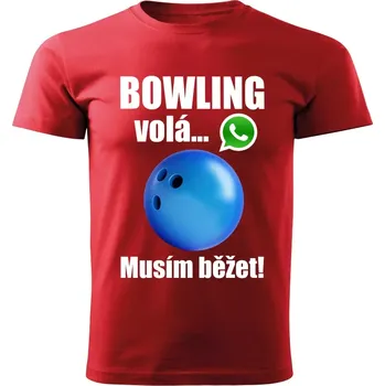 Pánské tričko Pánské tričko Bowling volá musím běžet červené S (pánské tričko bowling volá musím běžet)